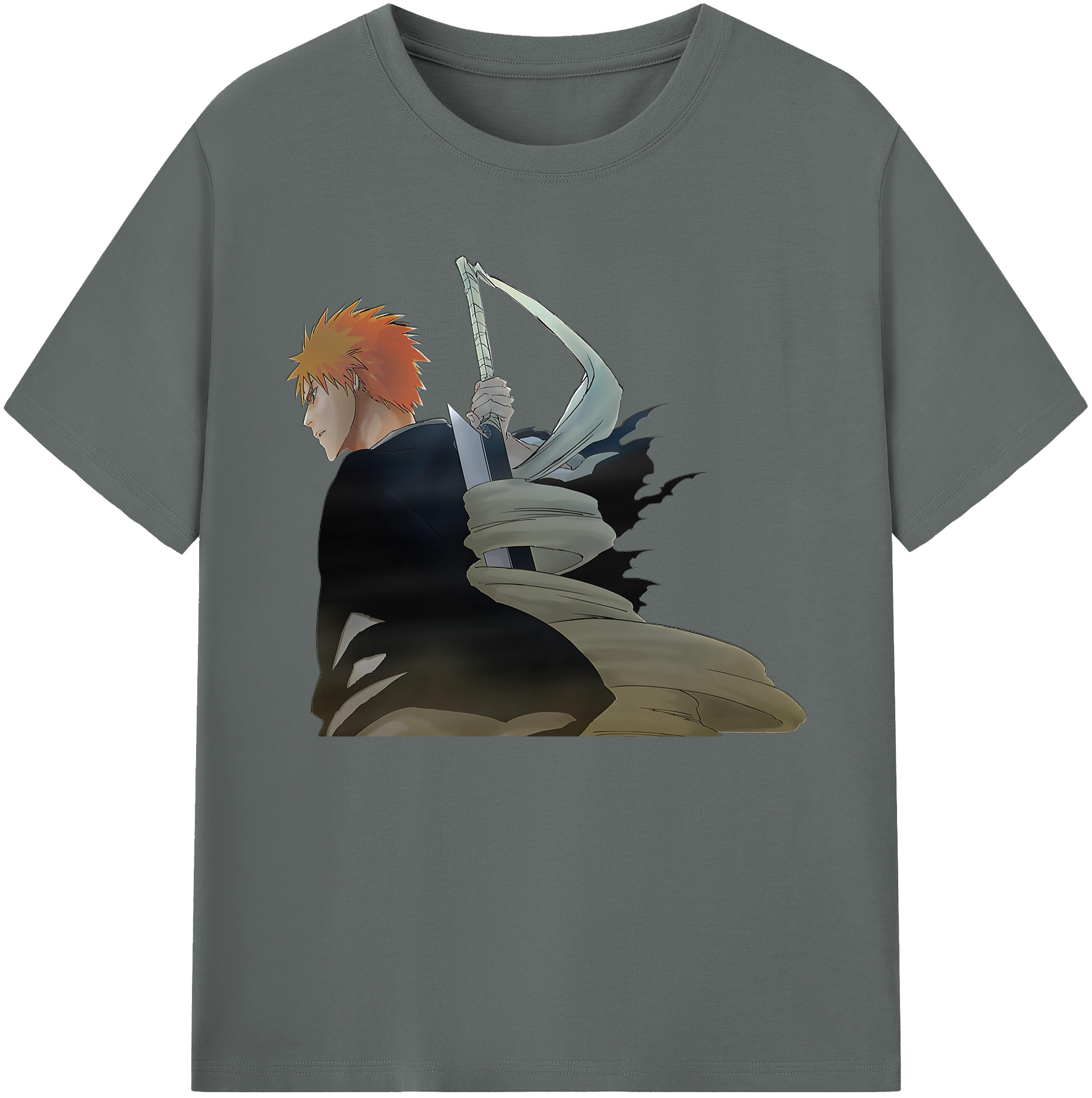 （画像用） ブリーチ 黒崎一護（くろさき いちご）BLEACH Kurosaki Ichigo 綿100％ メンズ半袖Tシャツ｜肌触りやわらか＆通気性